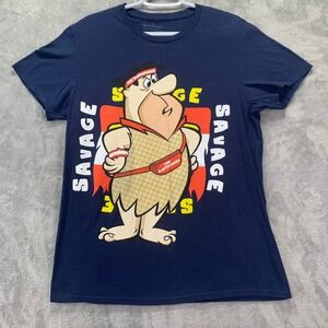 Flintstones Fred Flintstone Savage Graphic T Shirt Mens Medium Navy